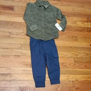 Carter's Toddler Boys Green Shirt and Blue Pants Set Sz 2t